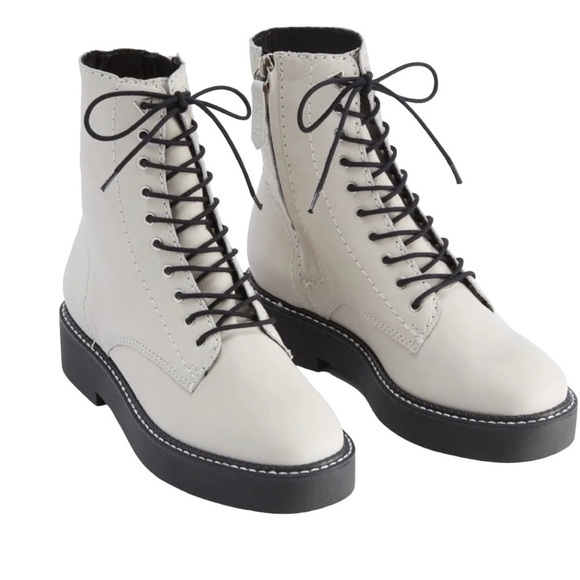 SCHUTZ McKenzie Lace Up Combat Boots Pearl White Women's Size 10B - Picture 1 of 16